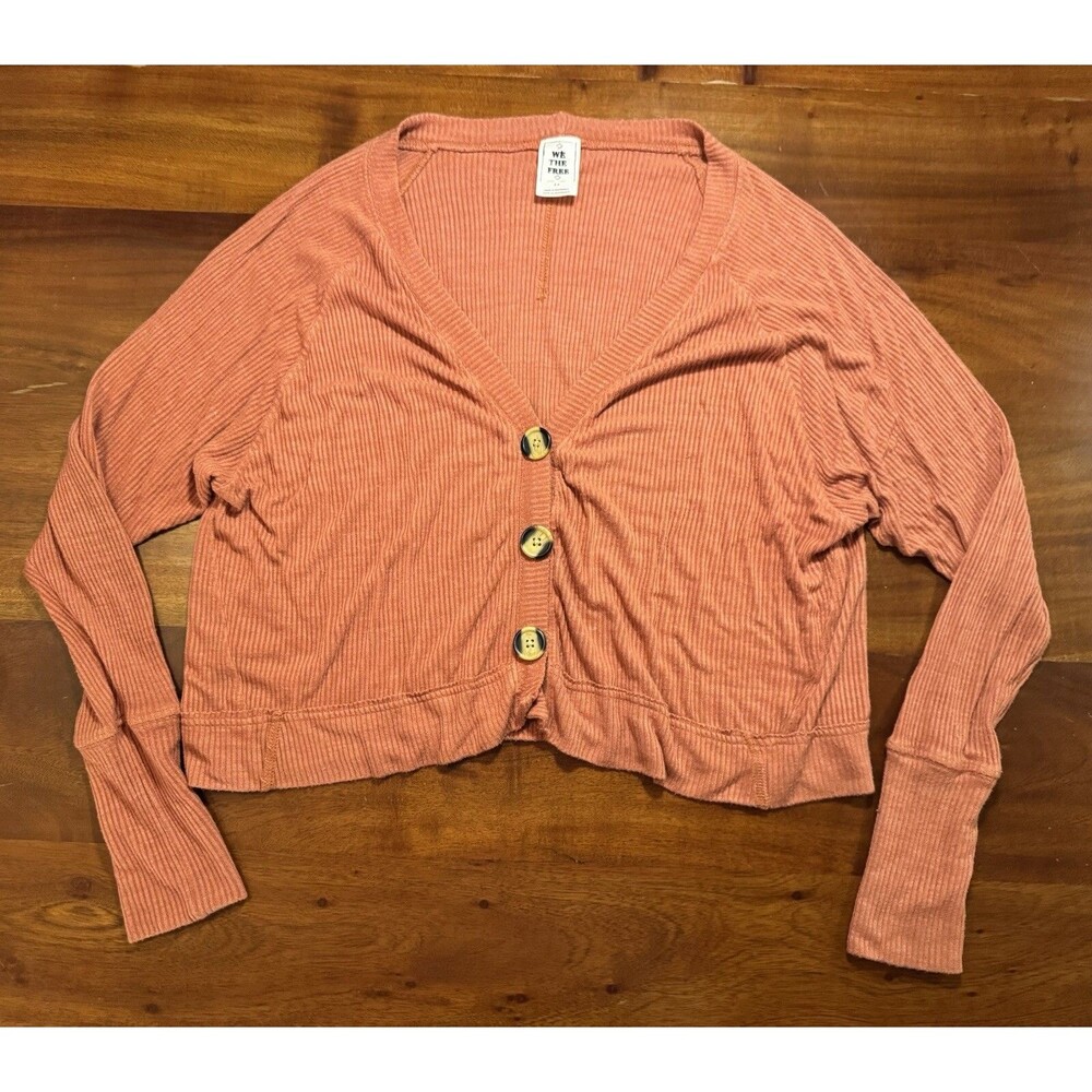 Free People We The Free Ribbed Knit Cropped Cardigan Sweater Orange Small